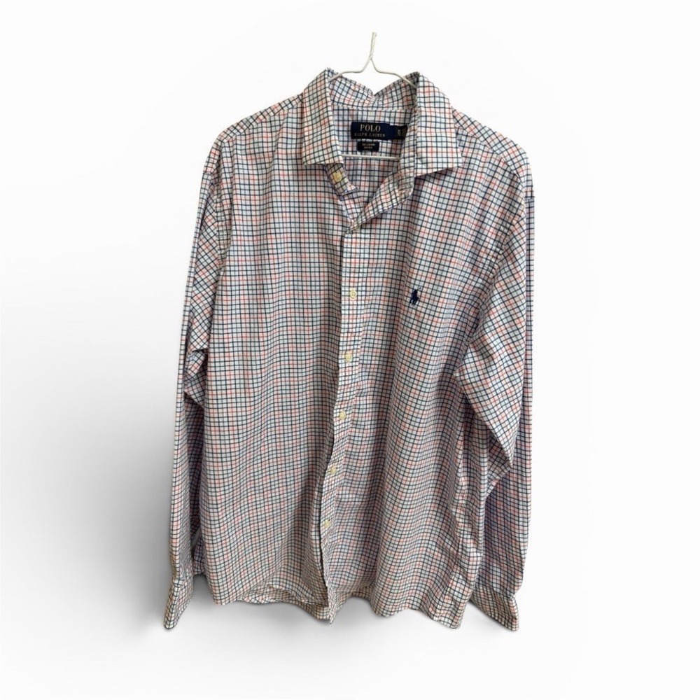Polo Ralph Lauren Mens Large Button Down Shirt Blue Red Check Plaid Cotton Prep